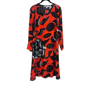 Bitte‎ Kai Rand Red Back Abstract Pattern Midi Dress 3/4 Sleeves Size Medium